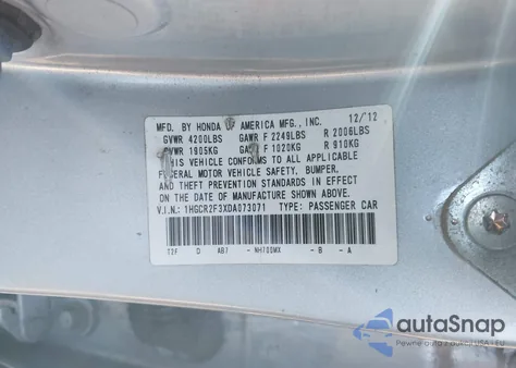2013 Honda Accord Lx from USA, damaged, VIN 1HGCR2F3XDA073071